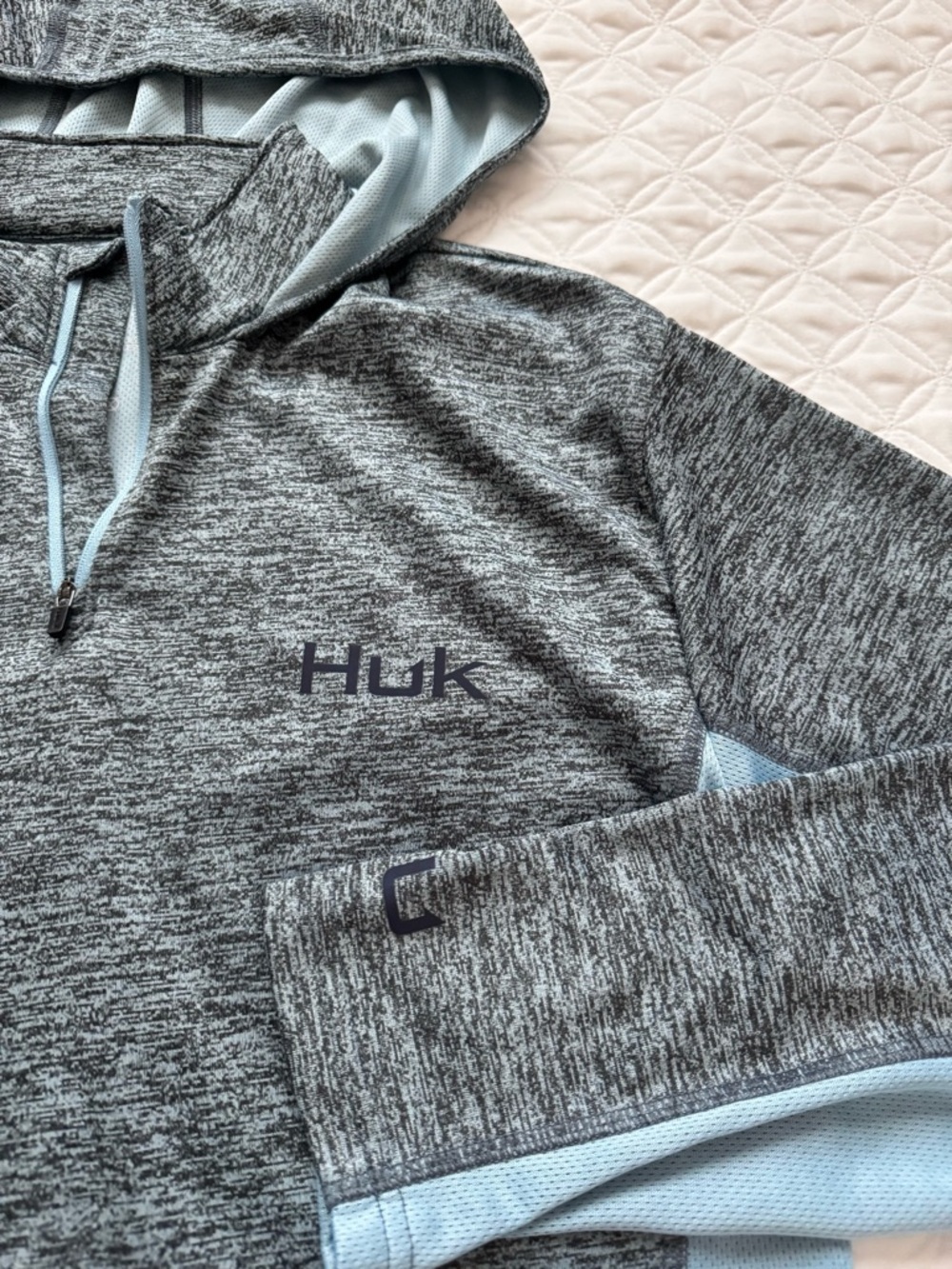 Huk Coldfront Icon X Long Sleeve Hoodie Baltic Sea Heather Fishing Size S - Picture 8 of 16